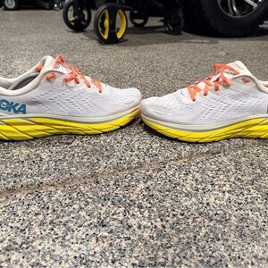 Hoka Clifton 8 running shoes White and Yellow Athletic Shoes